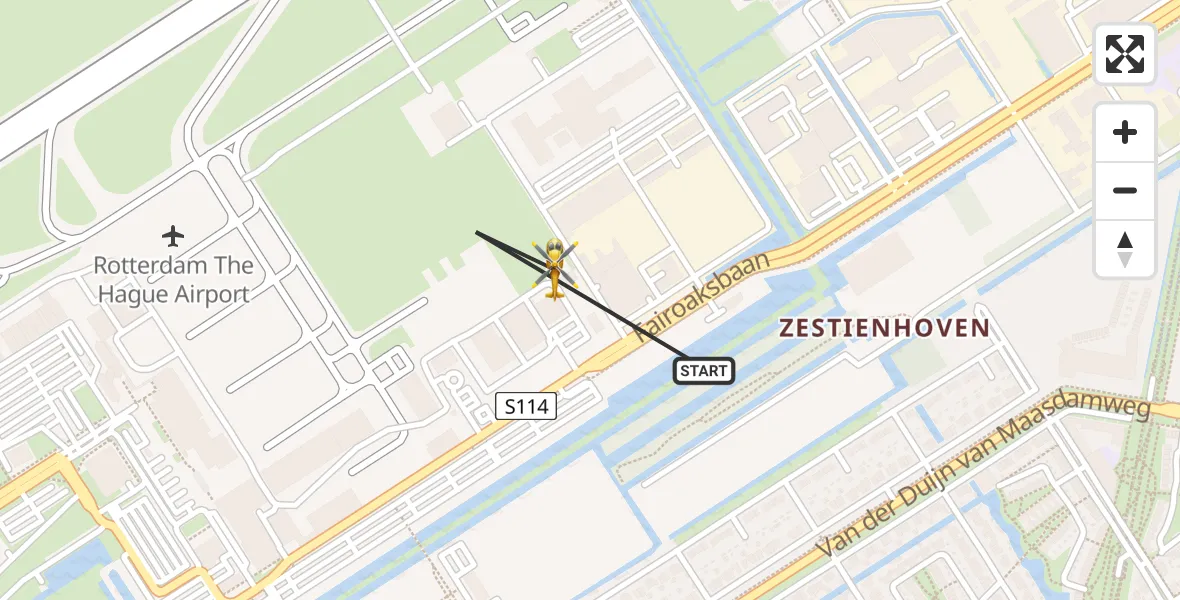 Vluchtroute Traumahelikopter van Rotterdam The Hague Airport naar Rotterdam The Hague Airport