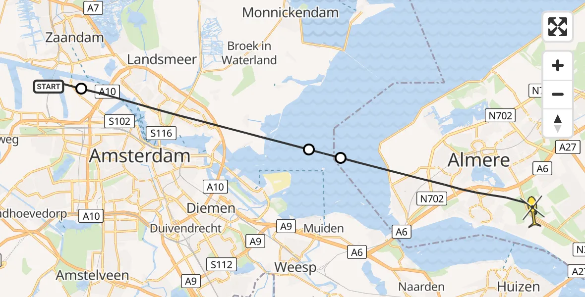 Routekaart van de vlucht: Lifeliner 1 naar Almere, Westhavenweg