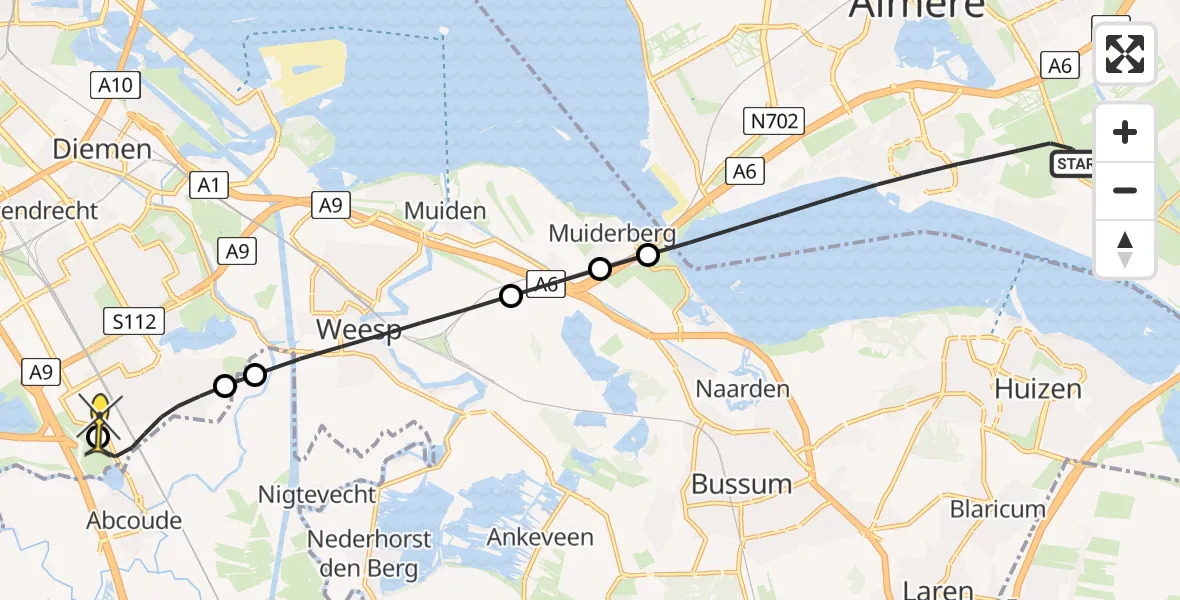 Routekaart van de vlucht: Lifeliner 1 naar Academisch Medisch Centrum (AMC), Fongerspad