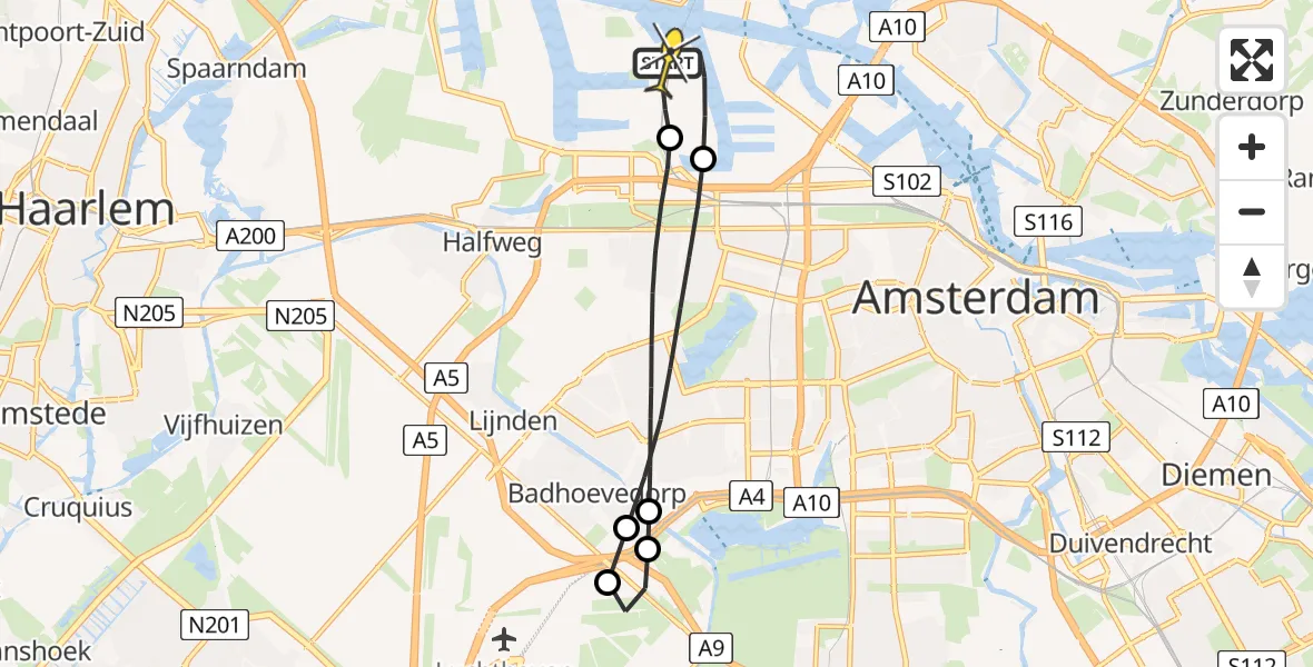 Routekaart van de vlucht: Lifeliner 1 naar Amsterdam Heliport, Lipariweg