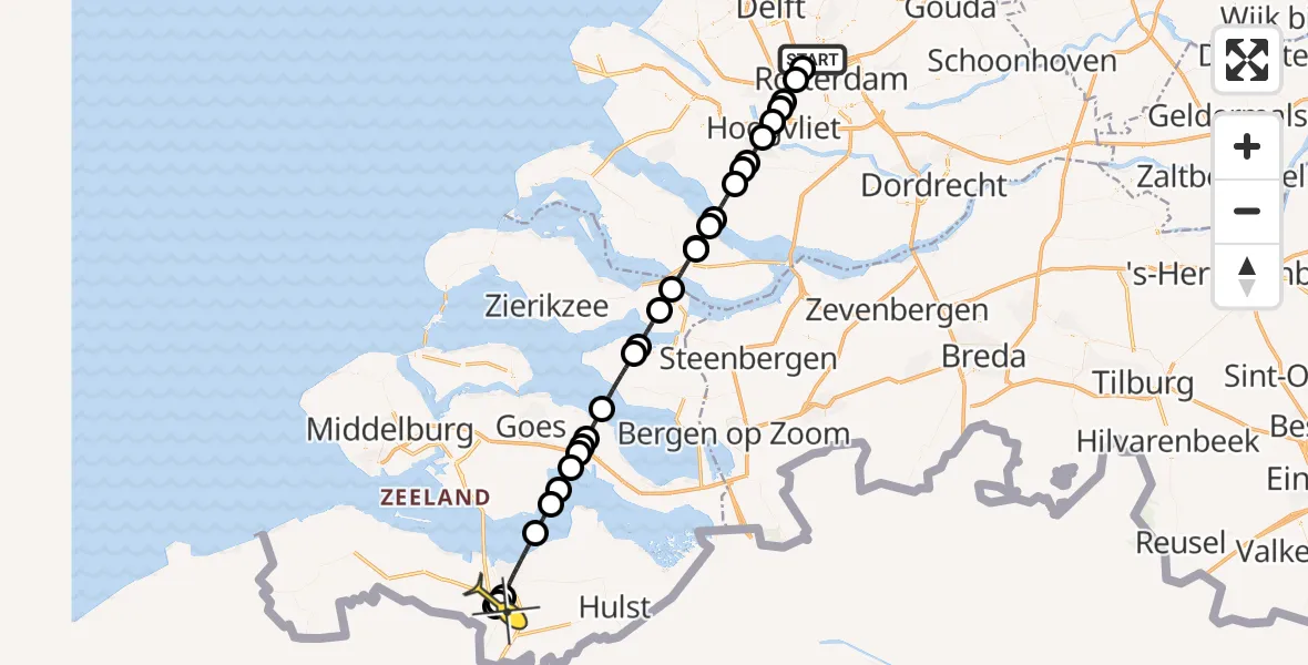 Routekaart van de vlucht: Lifeliner 2 naar Sluiskil, Delflandstraat
