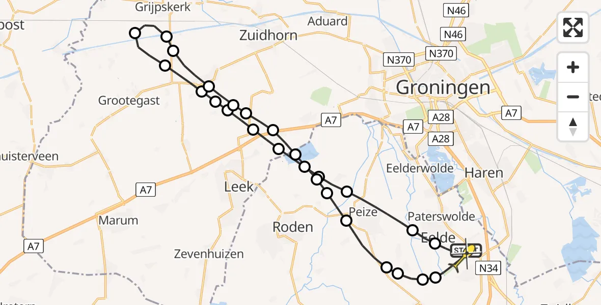 Routekaart van de vlucht: Lifeliner 4 naar Groningen Airport Eelde, Molenweg