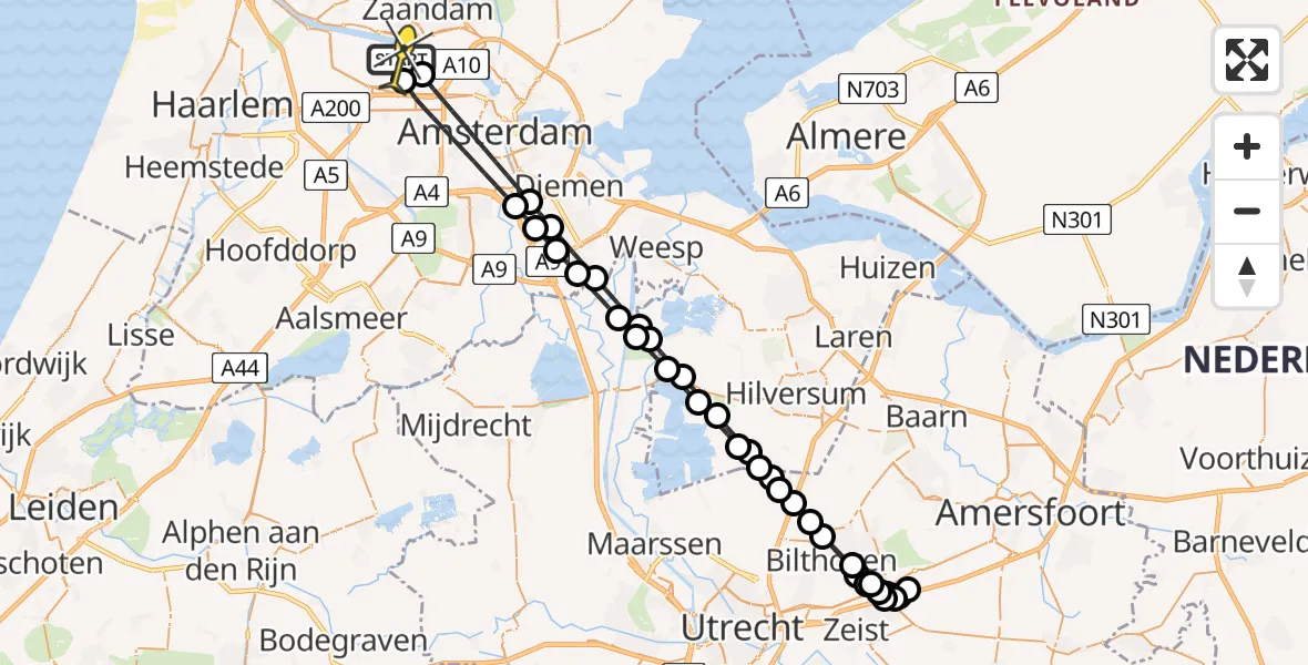 Routekaart van de vlucht: Lifeliner 1 naar Amsterdam Heliport, Kompasweg