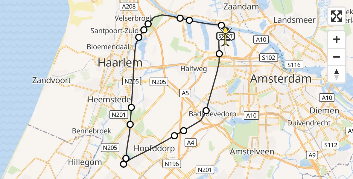 Routekaart van de vlucht: Lifeliner 1 naar Amsterdam Heliport, Amerikahavenweg