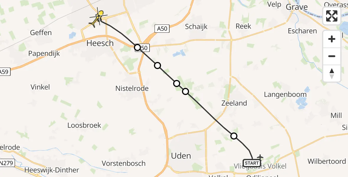 Routekaart van de vlucht: Lifeliner 3 naar Oss, De Bunders