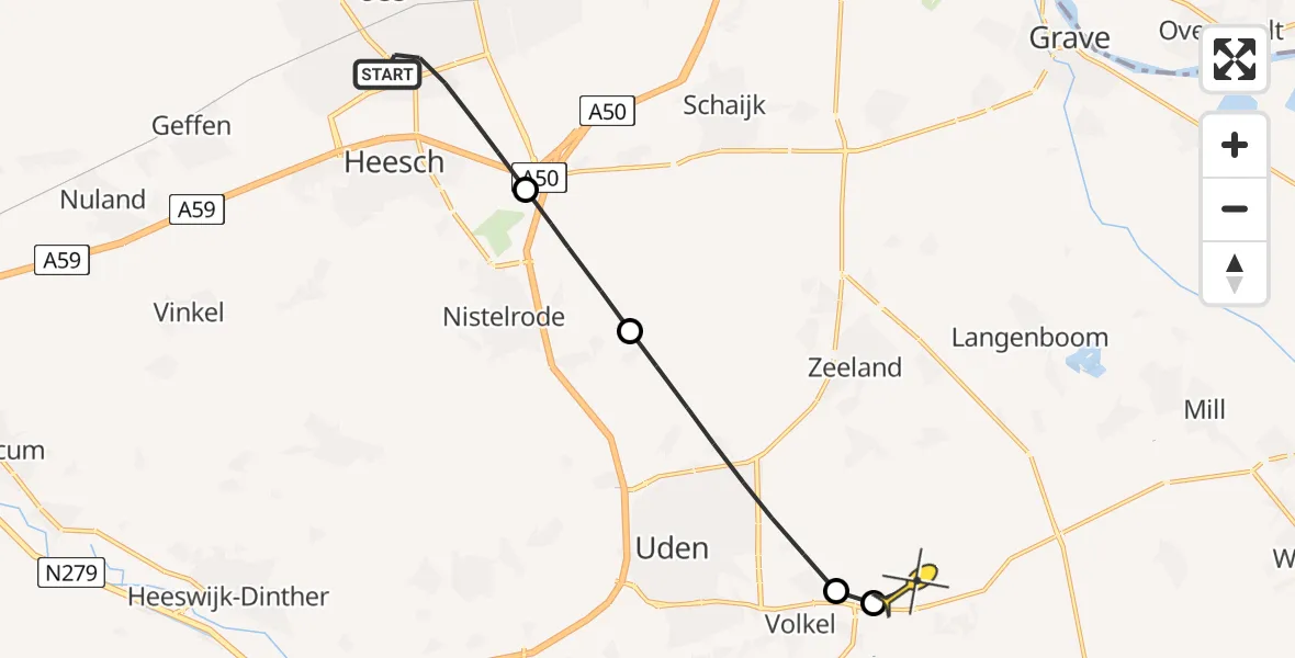 Routekaart van de vlucht: Lifeliner 3 naar Vliegbasis Volkel, Eikendreef