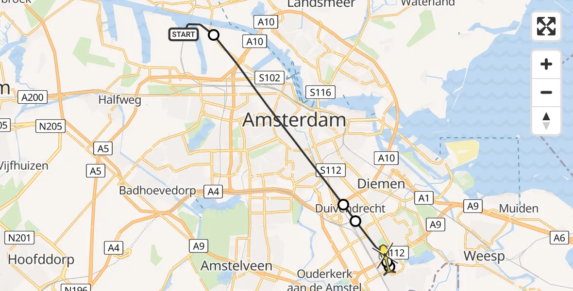 Routekaart van de vlucht: Lifeliner 1 naar Amsterdam, Kajuitweg