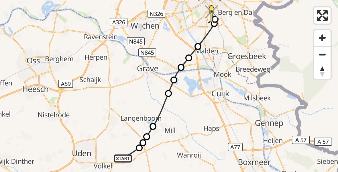 Routekaart van de vlucht: Lifeliner 3 naar Radboud Universitair Medisch Centrum, Peelweg