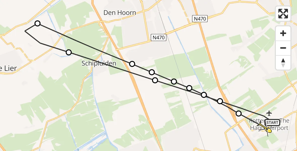 Routekaart van de vlucht: Lifeliner 2 naar Rotterdam The Hague Airport, Natuurgedeelte Hofwijk
