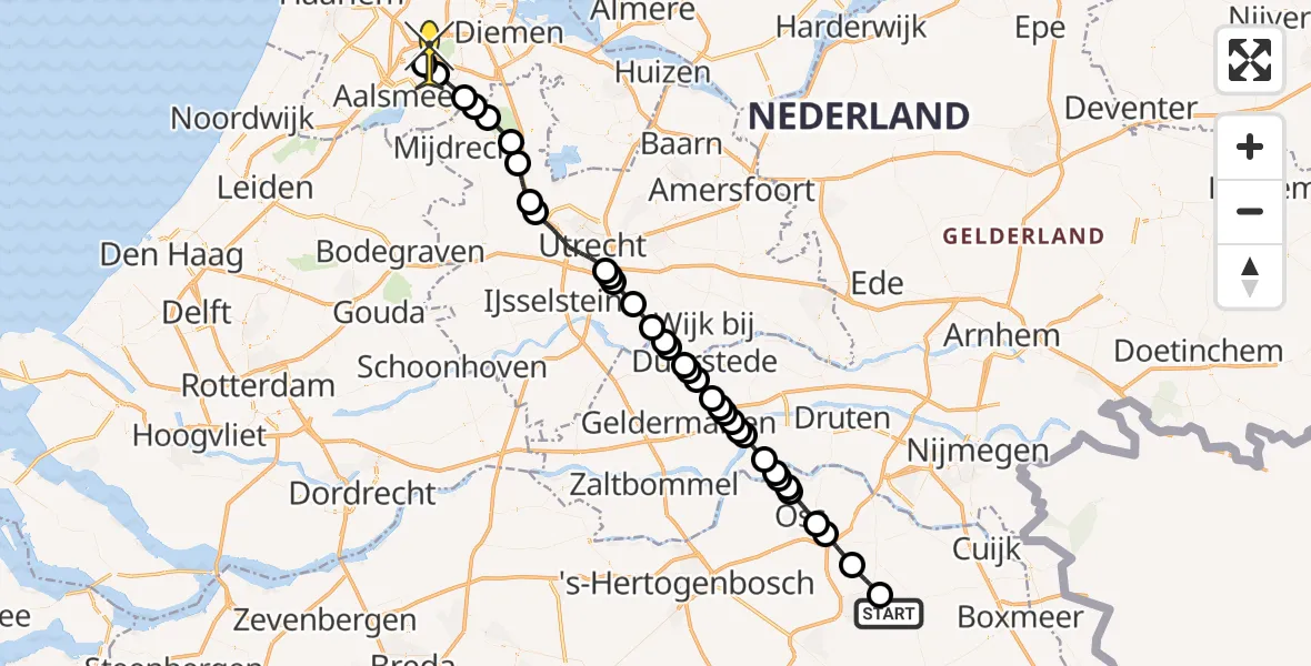Vluchtroute Politiehelikopter van Vliegbasis Volkel naar Schiphol