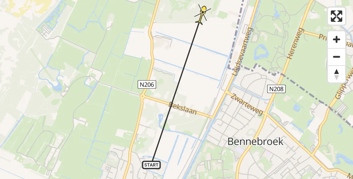 Routekaart van de vlucht: Politiehelikopter naar Vogelenzang, Vogelenzangseweg