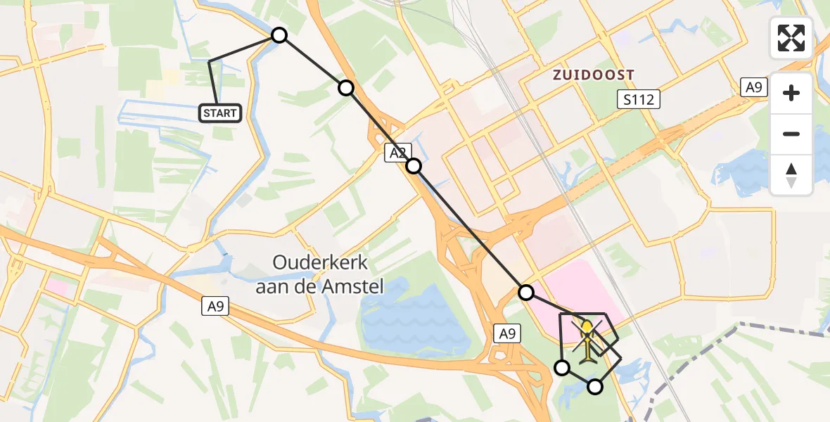 Routekaart van de vlucht: Lifeliner 1 naar Academisch Medisch Centrum (AMC), Ouderkerkerdijk