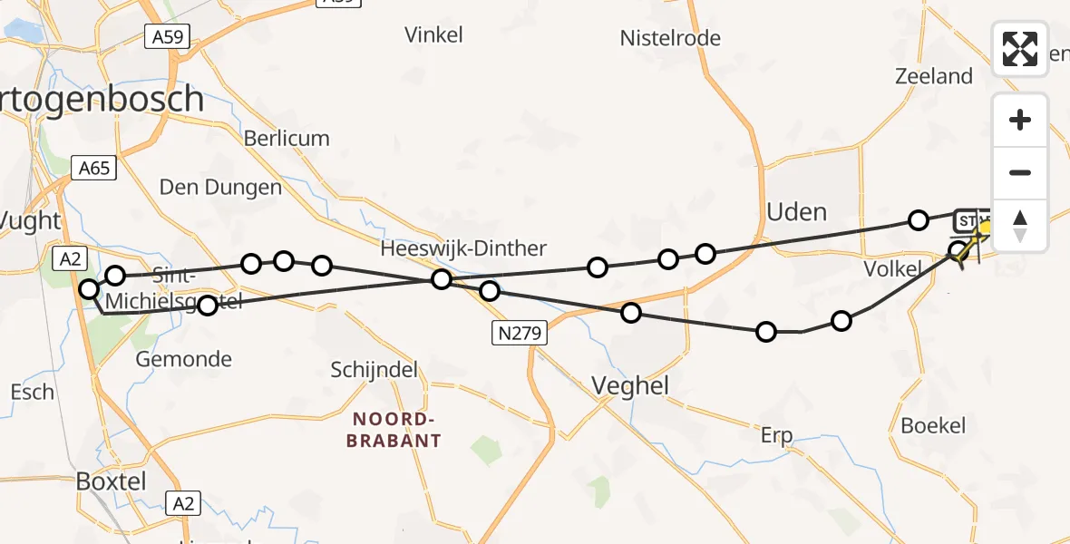 Routekaart van de vlucht: Lifeliner 3 naar Vliegbasis Volkel, Kamperfoeliestraat