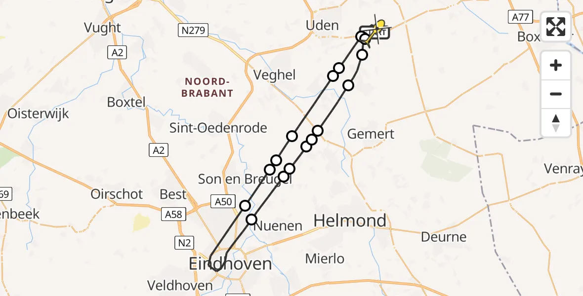 Routekaart van de vlucht: Lifeliner 3 naar Vliegbasis Volkel, Zeelandsedijk