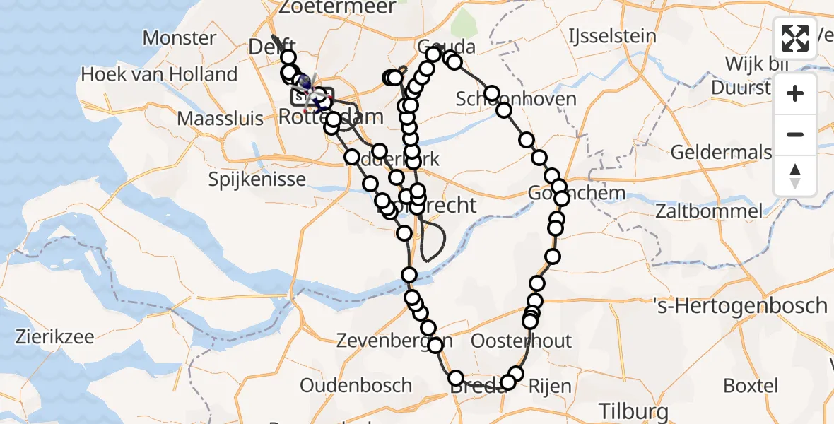 Vluchtroute Politiehelikopter van Rotterdam The Hague Airport naar Rotterdam The Hague Airport