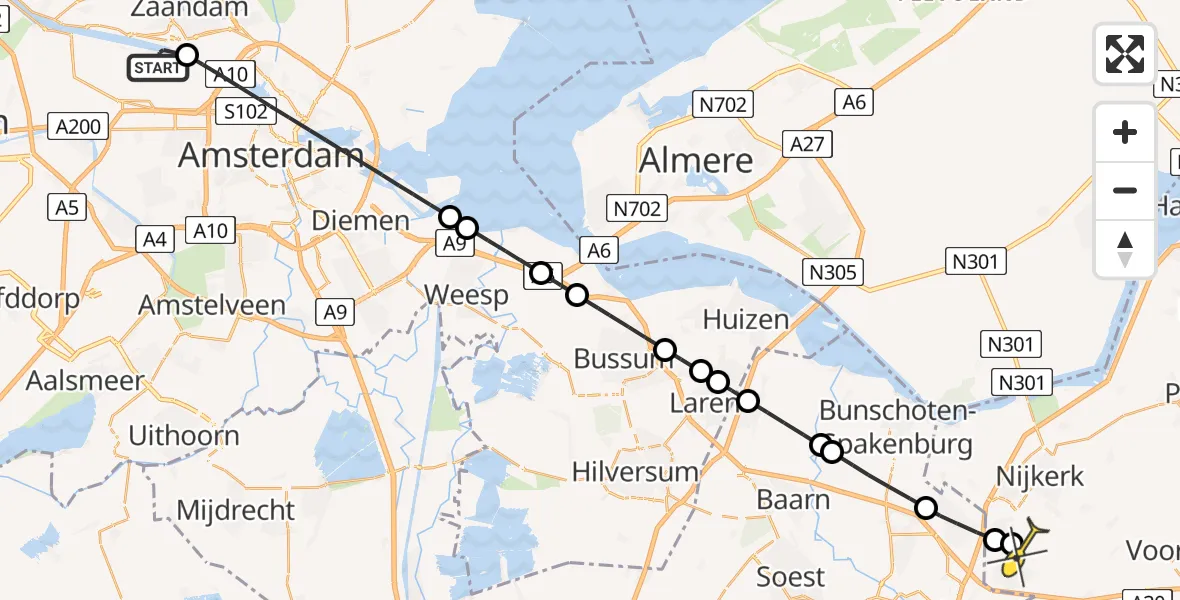 Routekaart van de vlucht: Lifeliner 1 naar Nijkerkerveen, Hempontplein