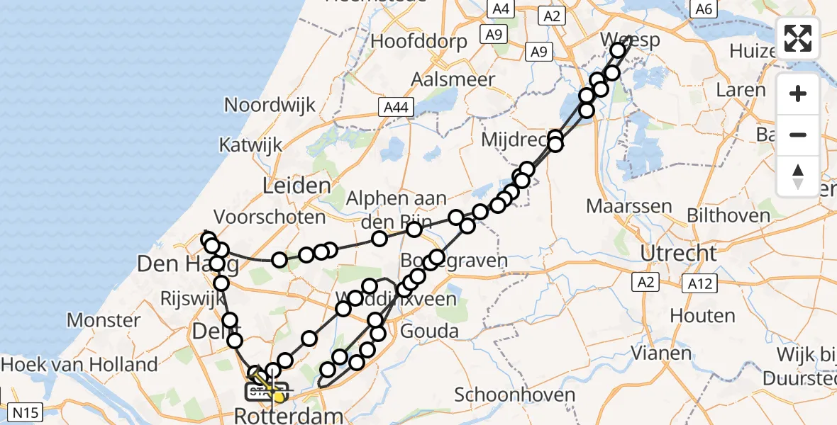 Routekaart van de vlucht: Lifeliner 2 naar Rotterdam The Hague Airport, Jacob van Lennepweg