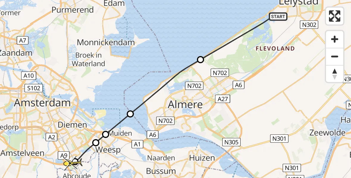 Routekaart van de vlucht: Lifeliner 1 naar Academisch Medisch Centrum (AMC), Knardijk