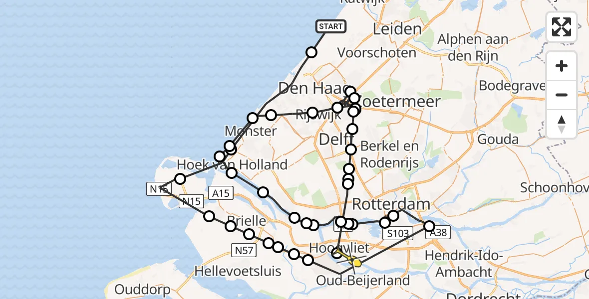 Routekaart van de vlucht: Politieheli naar Poortugaal, Lange Pan
