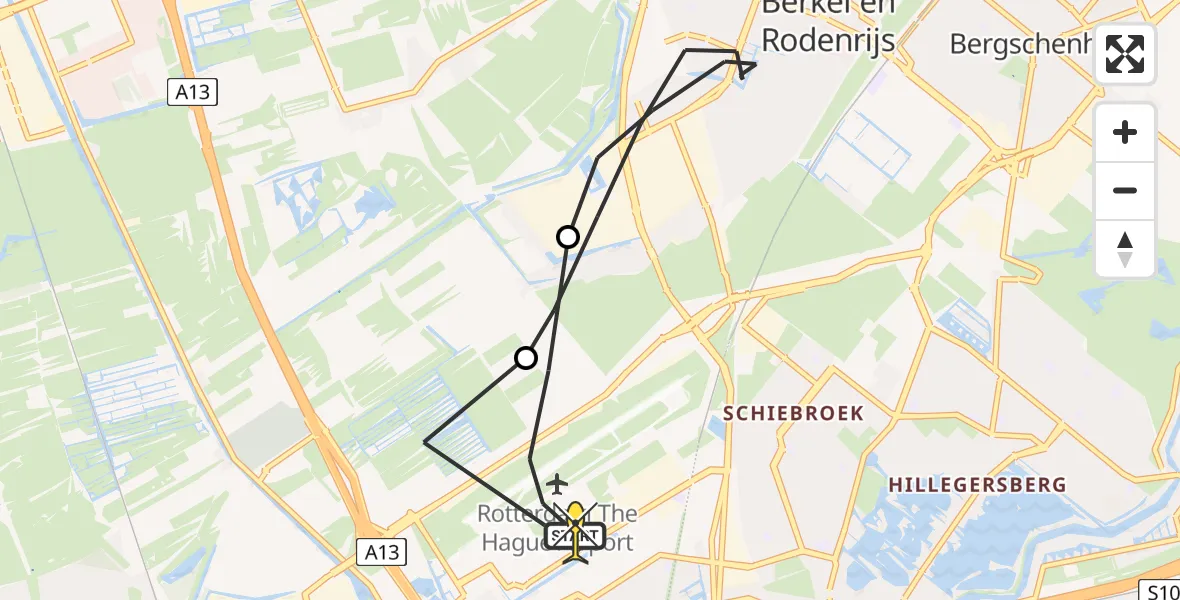 Routekaart van de vlucht: Lifeliner 2 naar Rotterdam The Hague Airport, Gouden Griffelplantsoen