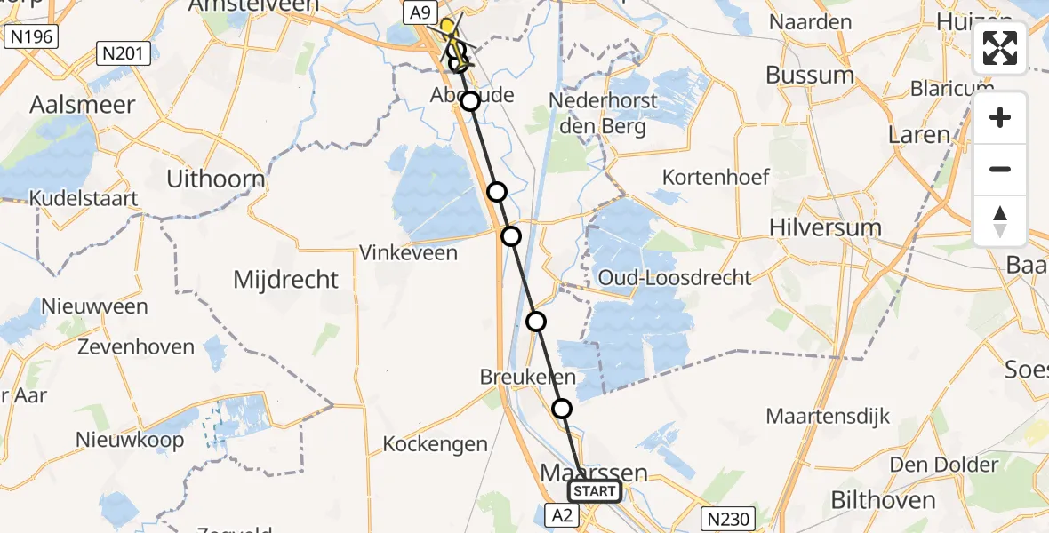 Routekaart van de vlucht: Lifeliner 1 naar Academisch Medisch Centrum (AMC), Straatweg
