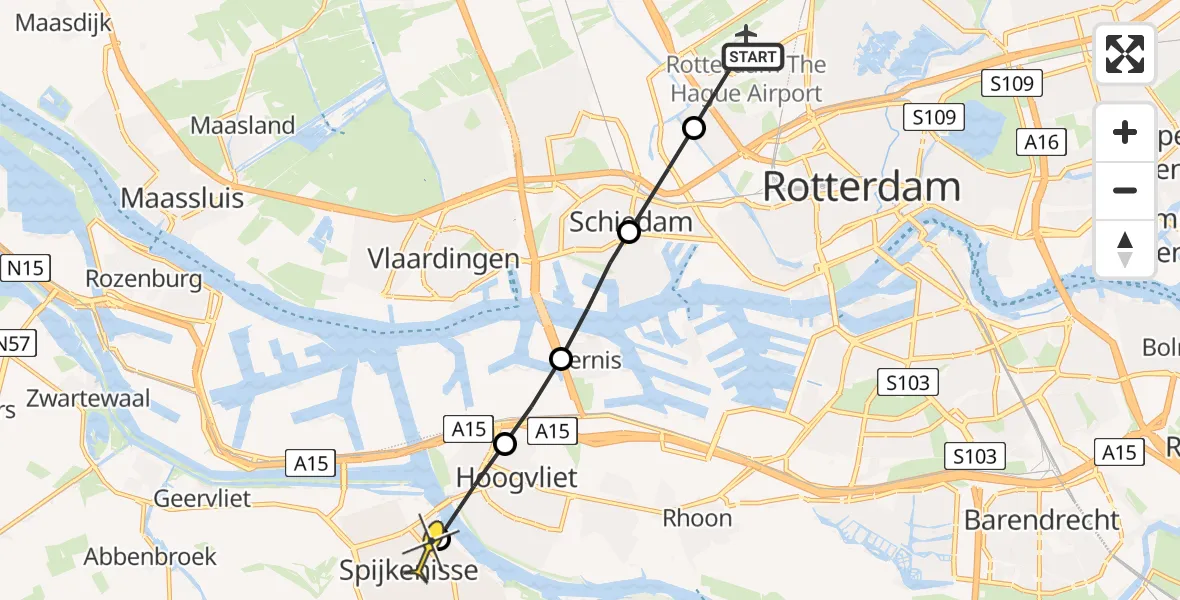 Routekaart van de vlucht: Lifeliner 2 naar Spijkenisse, Achterdijk