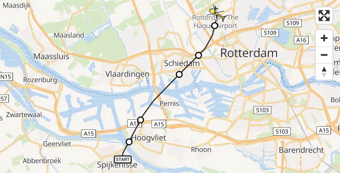 Routekaart van de vlucht: Lifeliner 2 naar Rotterdam The Hague Airport, Groene Kruisweg