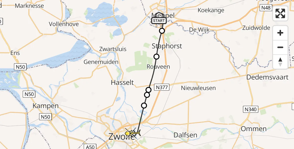 Routekaart van de vlucht: Lifeliner 4 naar Zwolle, Kaapweg