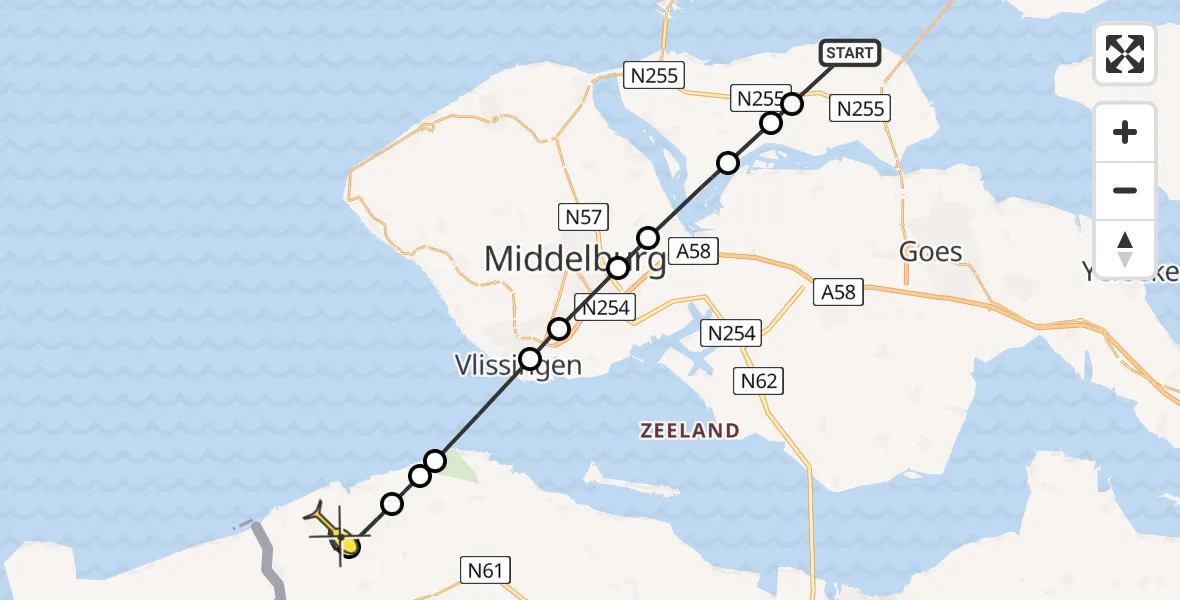 Routekaart van de vlucht: Lifeliner 2 naar Cadzand, Emelissedijk