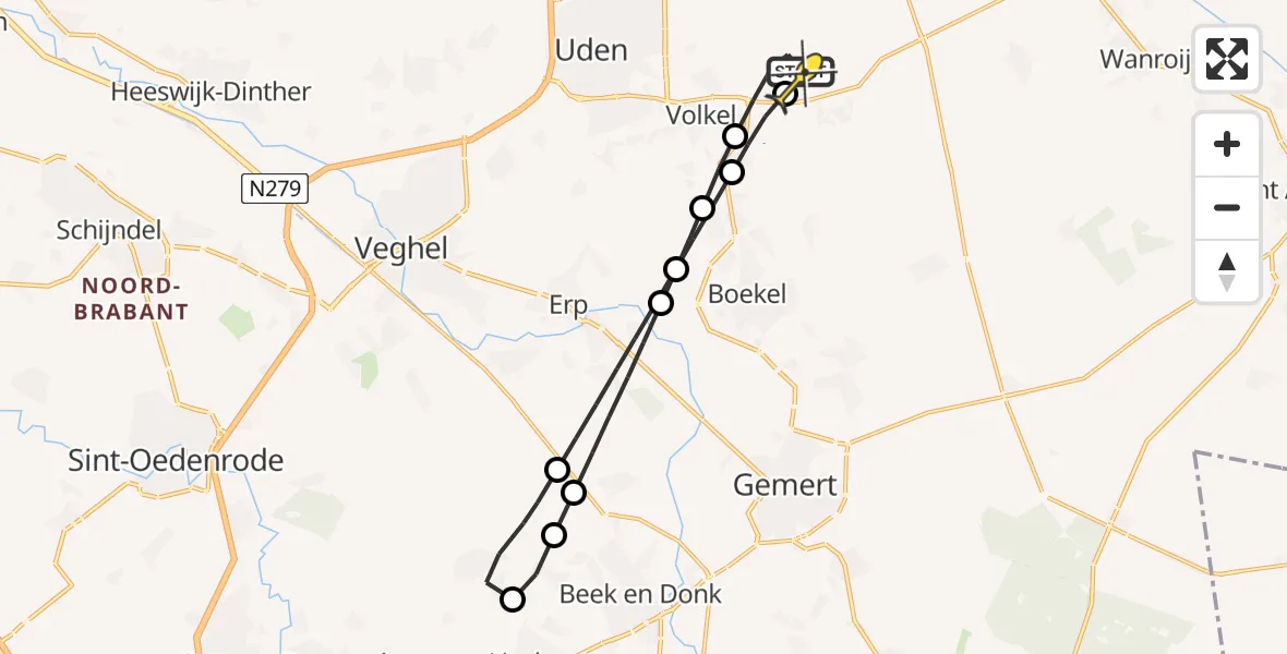 Routekaart van de vlucht: Lifeliner 3 naar Vliegbasis Volkel, Zeelandsedijk