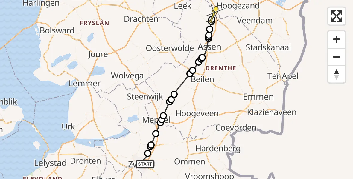 Routekaart van de vlucht: Lifeliner 4 naar Groningen Airport Eelde, Hanekamp