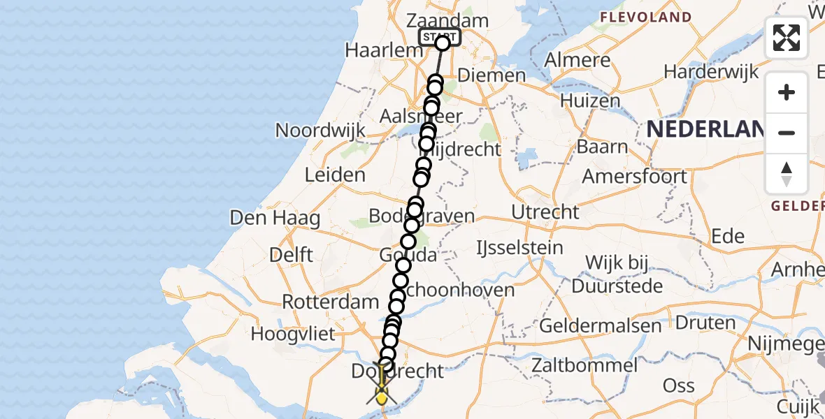 Routekaart van de vlucht: Lifeliner 1 naar Dordrecht, Westhaven