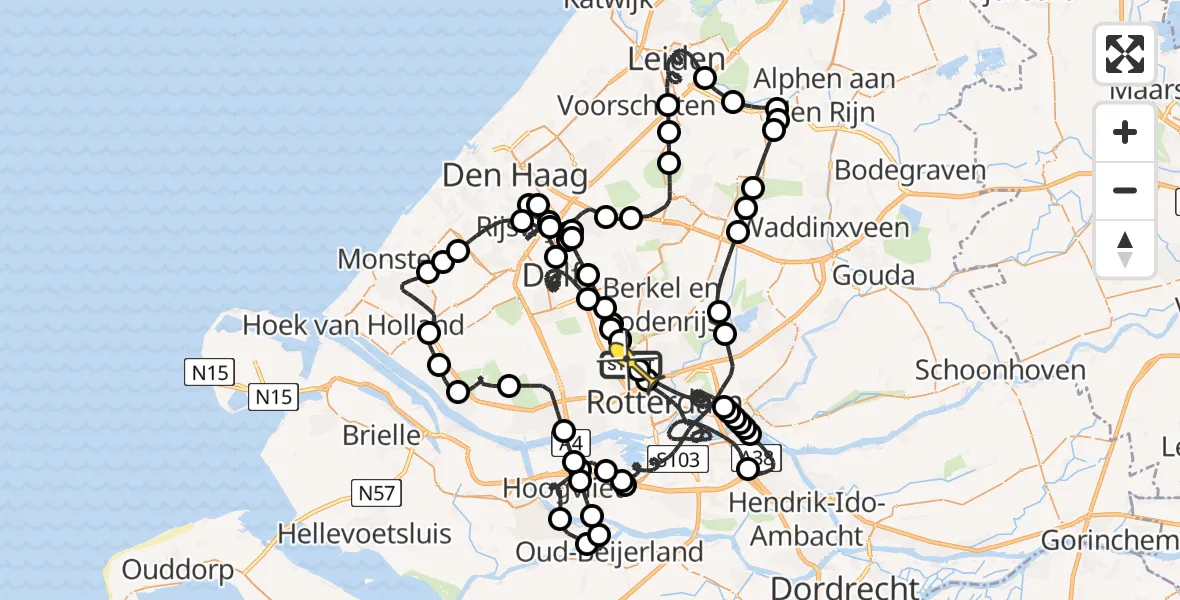 Routekaart van de vlucht: Politieheli naar Rotterdam The Hague Airport, Hofweg