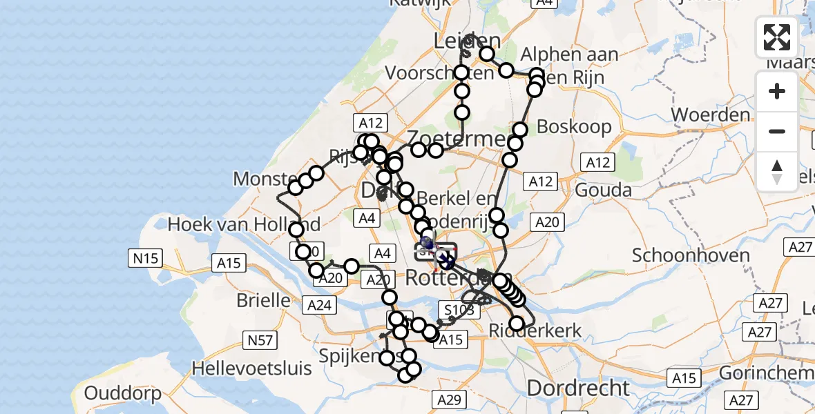 Vluchtroute Politiehelikopter van Rotterdam The Hague Airport naar Rotterdam The Hague Airport