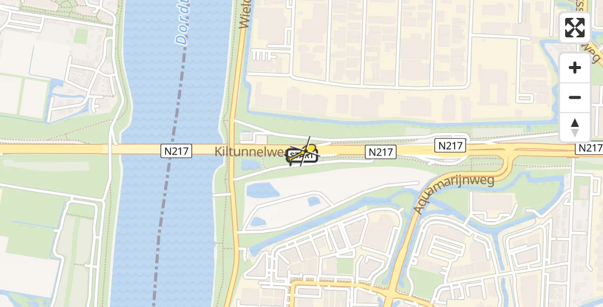 Routekaart van de vlucht: Lifeliner 1 naar Dordrecht, Kiltunnelweg