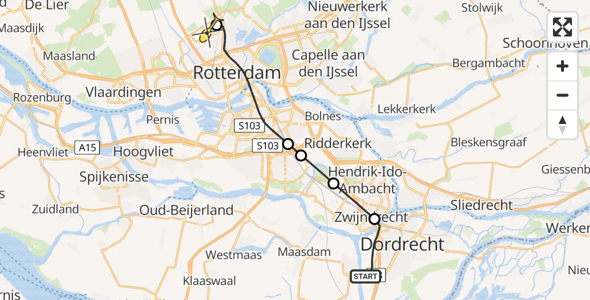 Routekaart van de vlucht: Lifeliner 1 naar Rotterdam The Hague Airport, Amstelwijckweg