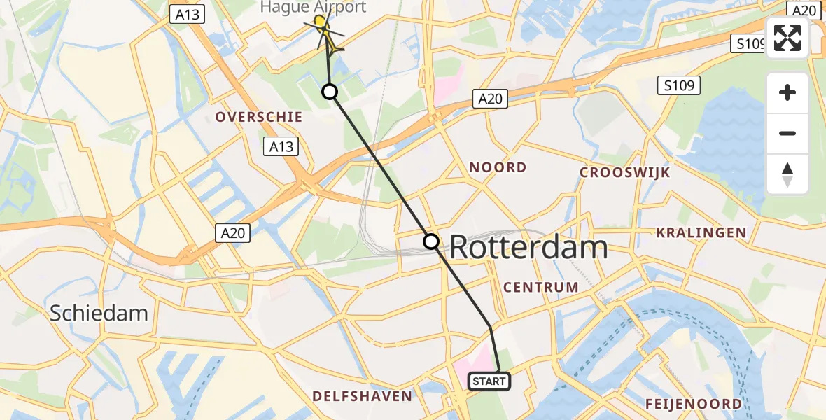 Routekaart van de vlucht: Lifeliner 2 naar Rotterdam The Hague Airport, Bloemkwekersstraat