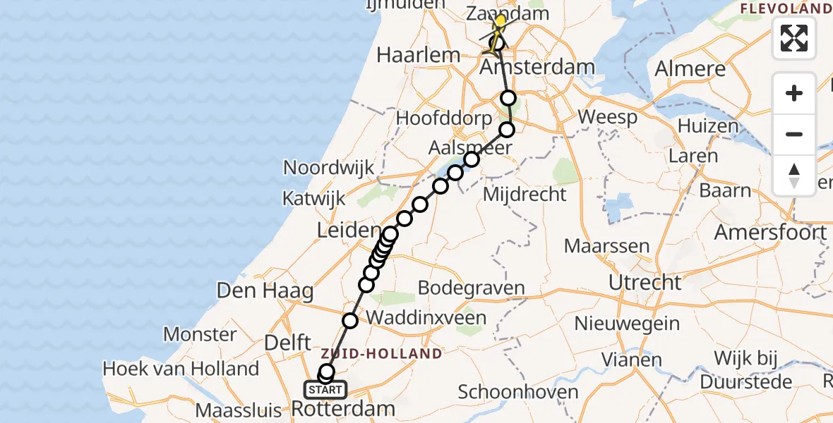 Routekaart van de vlucht: Lifeliner 1 naar Amsterdam Heliport, Oude Bovendijk