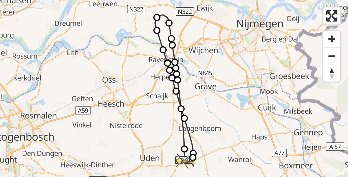 Routekaart van de vlucht: Lifeliner 3 naar Vliegbasis Volkel, Houtvennen