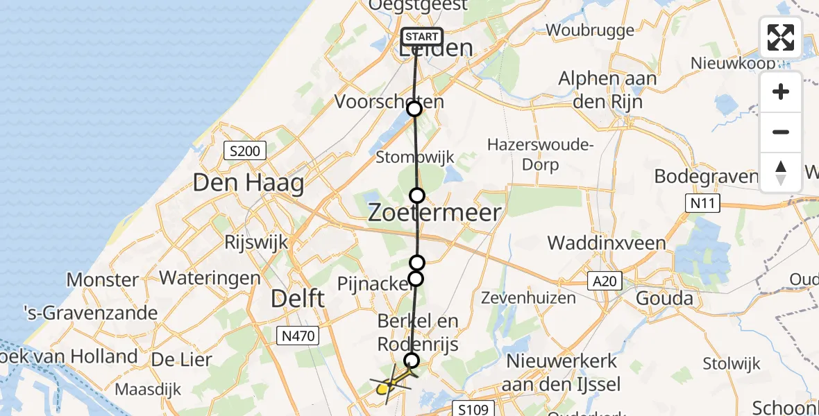 Routekaart van de vlucht: Lifeliner 2 naar Rotterdam, Morsweg