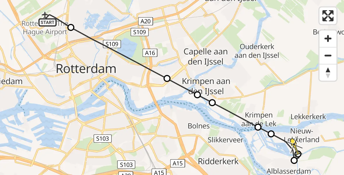 Routekaart van de vlucht: Lifeliner 2 naar Nieuw-Lekkerland, Van der Duijn van Maasdamweg