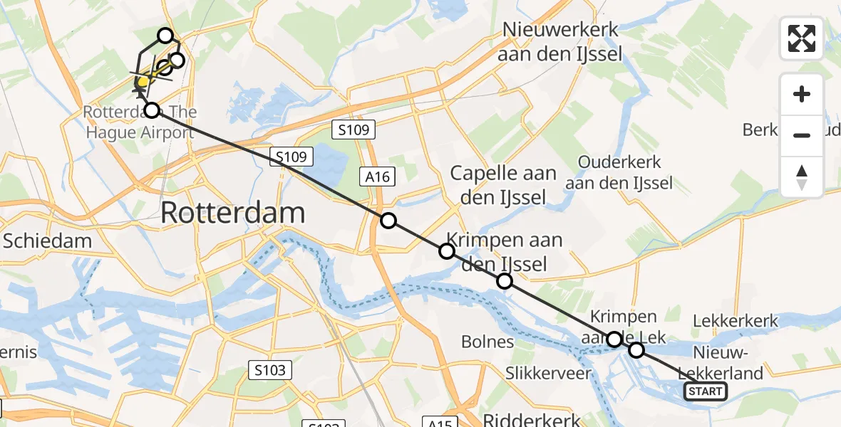 Routekaart van de vlucht: Lifeliner 2 naar Rotterdam The Hague Airport, Punterstraat