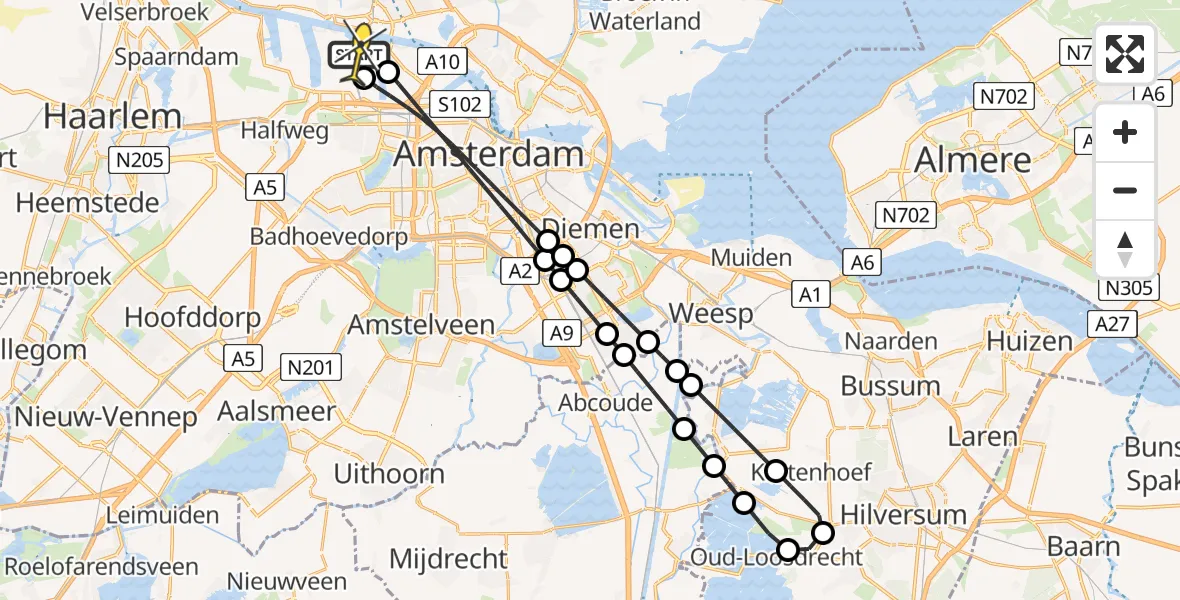 Routekaart van de vlucht: Lifeliner 1 naar Amsterdam Heliport, Kajuitpad