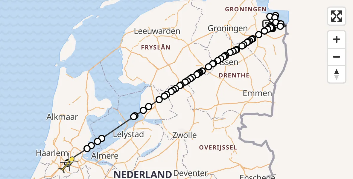 Routekaart van de vlucht: Politiehelikopter naar Schiphol, Johannes Kerkhovenpolder