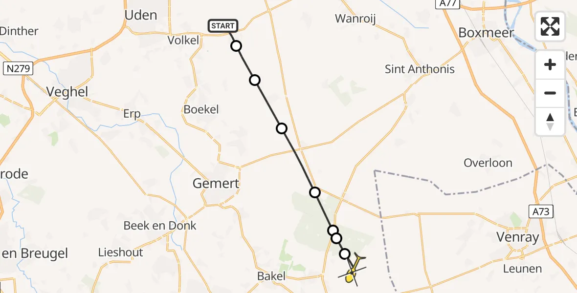 Routekaart van de vlucht: Lifeliner 3 naar Milheeze, Oudedijk