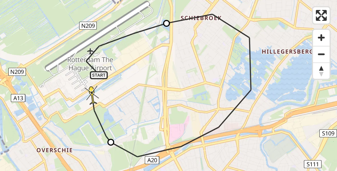 Routekaart van de vlucht: Lifeliner 2 naar Rotterdam The Hague Airport, Bovendijk
