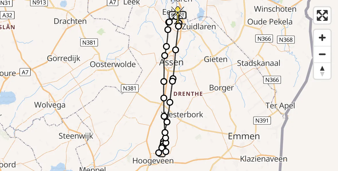 Routekaart van de vlucht: Lifeliner 4 naar Groningen Airport Eelde, Oosterveldweg