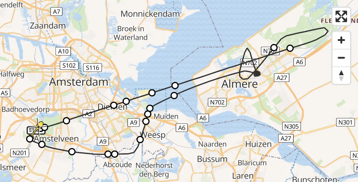 Vluchtroute Politiehelikopter van Schiphol naar Schiphol