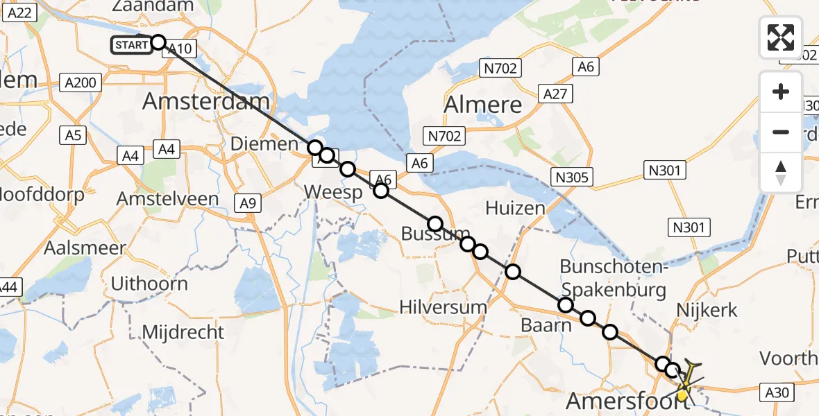 Routekaart van de vlucht: Lifeliner 1 naar Hoevelaken, Hemweg