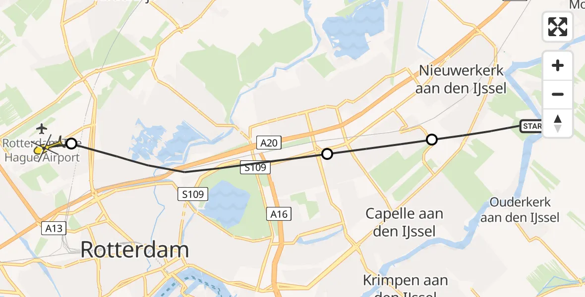 Routekaart van de vlucht: Lifeliner 2 naar Rotterdam The Hague Airport, 's-Gravenweg